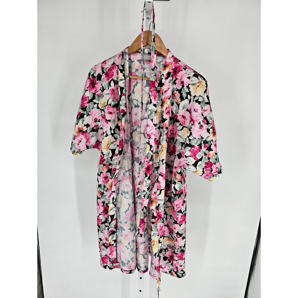 Vintage 1990s Mel Lin Womens Sz M Short Sleeve Satin Nightgown Floral